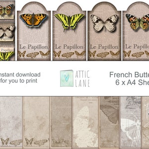 French Butterflies - Printable Journal Papers