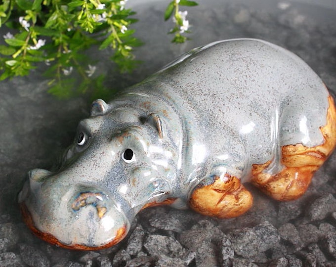 Teichdeko Schwimmtier aus Keramik Nilpferd grau Etsy.de