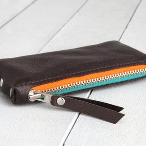 Leder Geldbeutel mini "Dunkelbraun-Türkis-Orange"