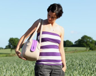 Handbag L "Beige-Purple-Reddish Brown"