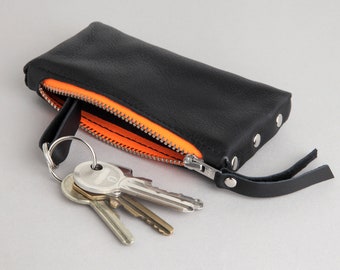 Leather Key Bag "Black - Neon Orange"
