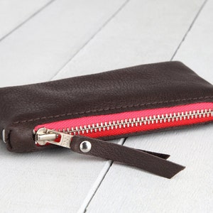 Leder Geldbeutel mini "Dunkelbraun-Rot-Pink"