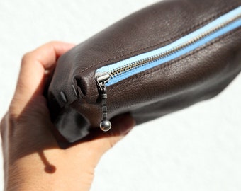 Cosmetic bag "Dark Brown-Light Blue-Blue"