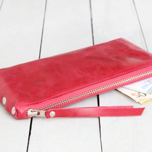 Leder Geldbeutel "Himbeerrot"