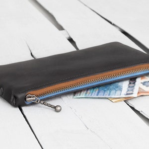 Leder Geldbeutel "Schwarz-Blau-Rotbraun"