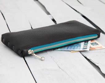 Leather Wallet "Brown-Light Turquoise-Dark Turquoise"