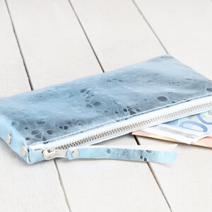 Leder Geldbeutel "Hellblau/Silber metallic"