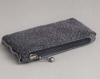 Leather wallet mini "Slate blue-anthracite marbled"