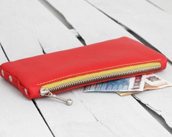 Leather Wallet "Fire Red-Yellow-Brown"