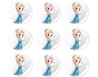 Elsa Stickers, Frozen Party Favors (30 Circle Stickers)