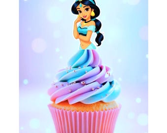 Jasmine Cupcake Toppers - Aladdin Birthday Party Decorations, Set of 12