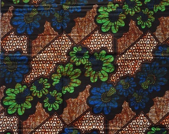 Wax Print - Blue.Green Flowers #2 - African Fabric