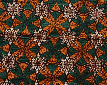 Wax Print - orange.grün Blumen #1 - afrikanischer Stoff