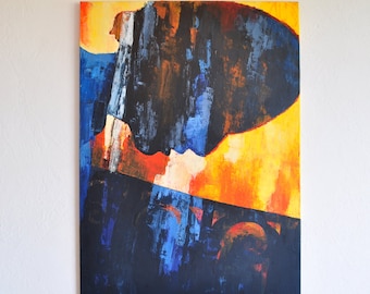 Original - Large Abstract Contemporary FIGURATIVE Painting On Canvas, Modern Wall Art Painting-Handmade Wall Decor Art-Yellow, Orange, Blue