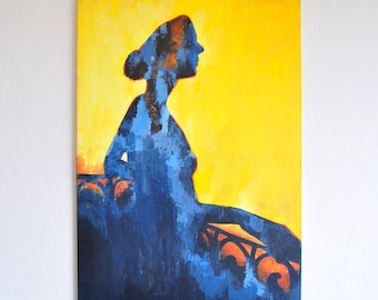 Original - Large - Abstract - FIGURATIVE-Painting On Canvas, Modern Wall Art Painting-Handmade Original Wall Decor Art-Yellow, Orange, Blue