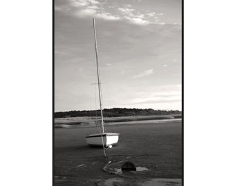 Minimalist Decor, Landscape wall art, black and white fine art photography,  Beach Landscape art, sailboat wall art