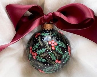 Holly - Hand Painted Glass Ornament