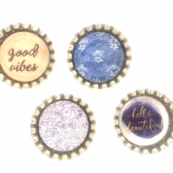 Kitchen Magnets | Set of 4 | Decorative Magnets | Refrigerator Magnets | Fridge Magnets | Bottlecap Magnets | Magnets for Boards