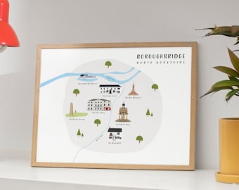 Boroughbridge Landmarks Map Print: North Yorkshire Illustrated Art