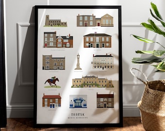 Thirsk Landmarks Art Print: North Yorkshire Illustrated Gift