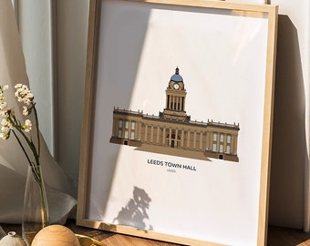 Leeds Town Hall Print: Cityscape Illustration, Leeds Gift