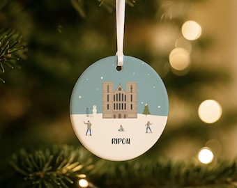 Personalised Ripon Ceramic Christmas Hanging Decoration | Ripon Cathedral | North Yorkshire Art Gift