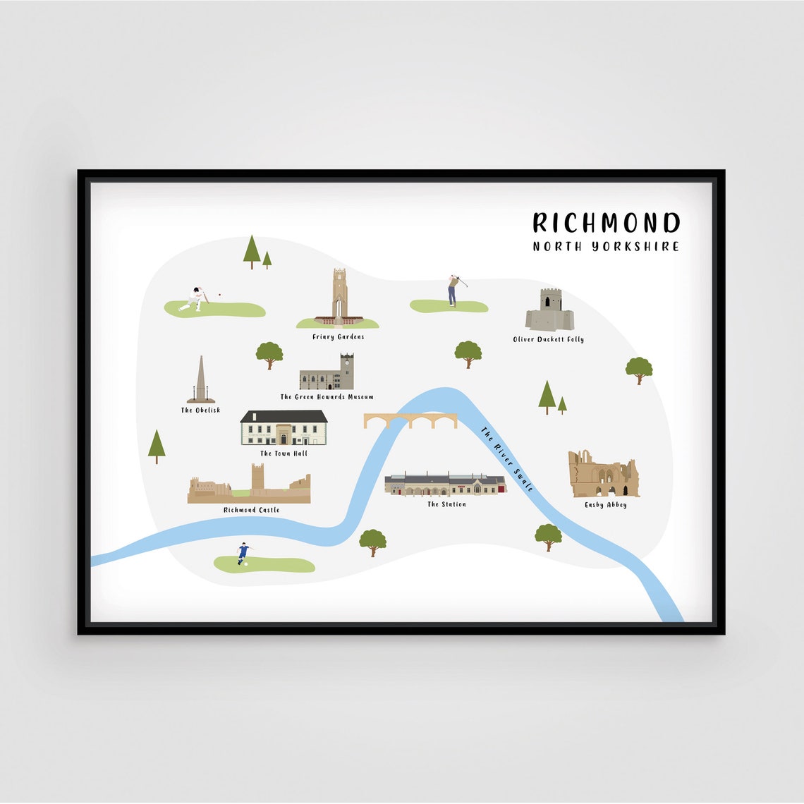 Map of Richmond North Yorkshire Illustrated Map of Richmond Etsy