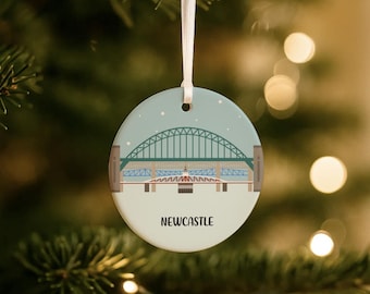 Personalised Newcastle Ceramic Christmas Hanging Decoration | Tyne Bridge | Newcastle art gift