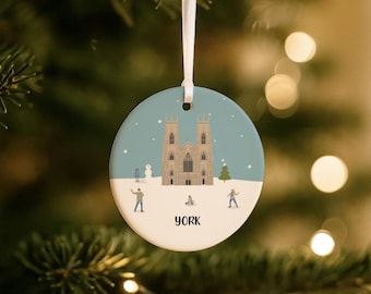 Personalised York Ceramic Christmas Hanging Decoration | York Minster | North Yorkshire Art Gift