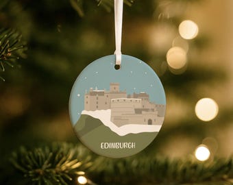 Personalised Edinburgh Christmas Ornament - Edinburgh Castle Ceramic Decoration, Custom Message