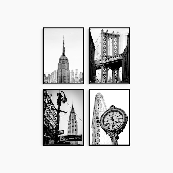 Set De 4 Photographie Poster Tirages Sans Cadre New York City Monuments Noir Blanc Photos Esthétique Art Mur Art Salon Chambre Décor