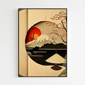 Arte della parete del paesaggio giapponese / Arte tradizionale asiatica / Poster estetico giapponese minimalista / Stampa artistica di alta qualità per la decorazione
