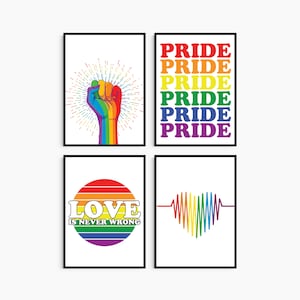 Pride Set Of 4 Unframed Poster Prints | Gay Pride LGBTQ+ Prints | Wall Art Living Room Bedroom Decor LGBT Rainbow Pride Flag Poster Prints