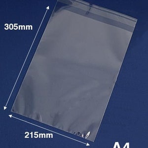 Crystal Clear A4 Greetings Card Bag A4 215mm x 305mm + 25mm flap to fit A4 Self Seal Lip