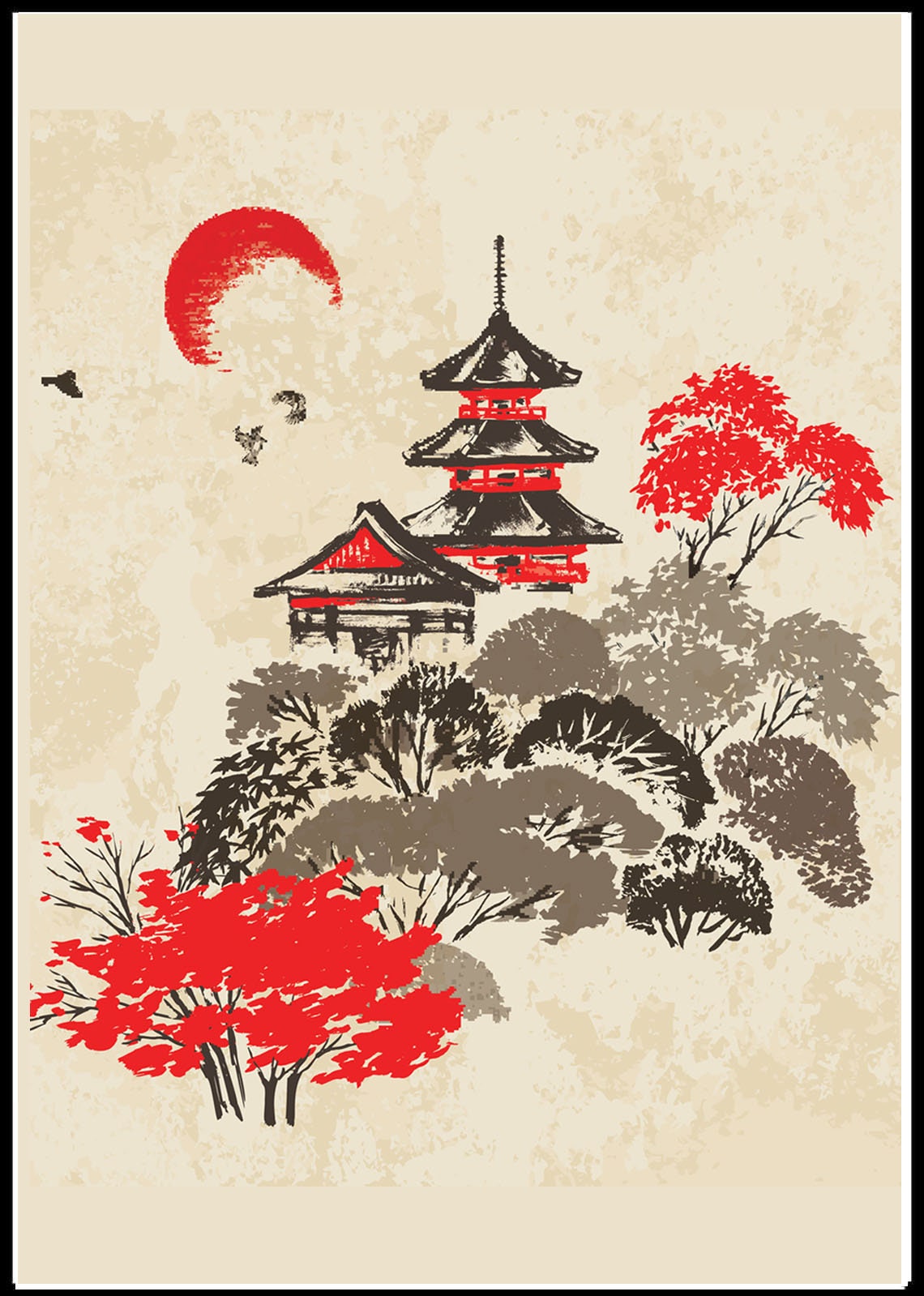 Japanese Vintage Style Art Watercolour Painting Brush Pagoda & Etsy