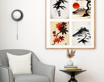 Japanese Vintage Style Art Set Of 4 Poster Prints Koitsu Tsuchiya Collection Unframed Prints Only | Wall Art Room Decor