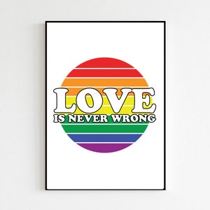 Pride Poster Love Is Never Wrong Rainbow Unframed Print Gay Trans Pride LGBTQ+ Prints Wall Art Room Decor Rainbow Pride Flag Poster Print