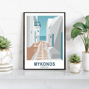 Impressão artística de parede de Mykonos - Mykonos, pôster de Mykonos, presente de casamento, presente de aniversário