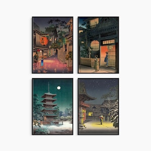 Conjunto de arte de estilo vintage japonés de 4 impresiones de pósters Ukiyo-e Colección solo impresiones sin marco / Arte de pared Sala de estar Dormitorio Decoración de pared