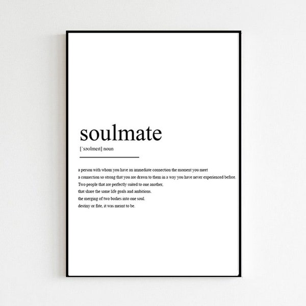 Soulmate Definition Romantic Valentines Gift Print Only Bedroom Present | Cute Romantic Phrases | Wall Art Room Decor Art Poster Print
