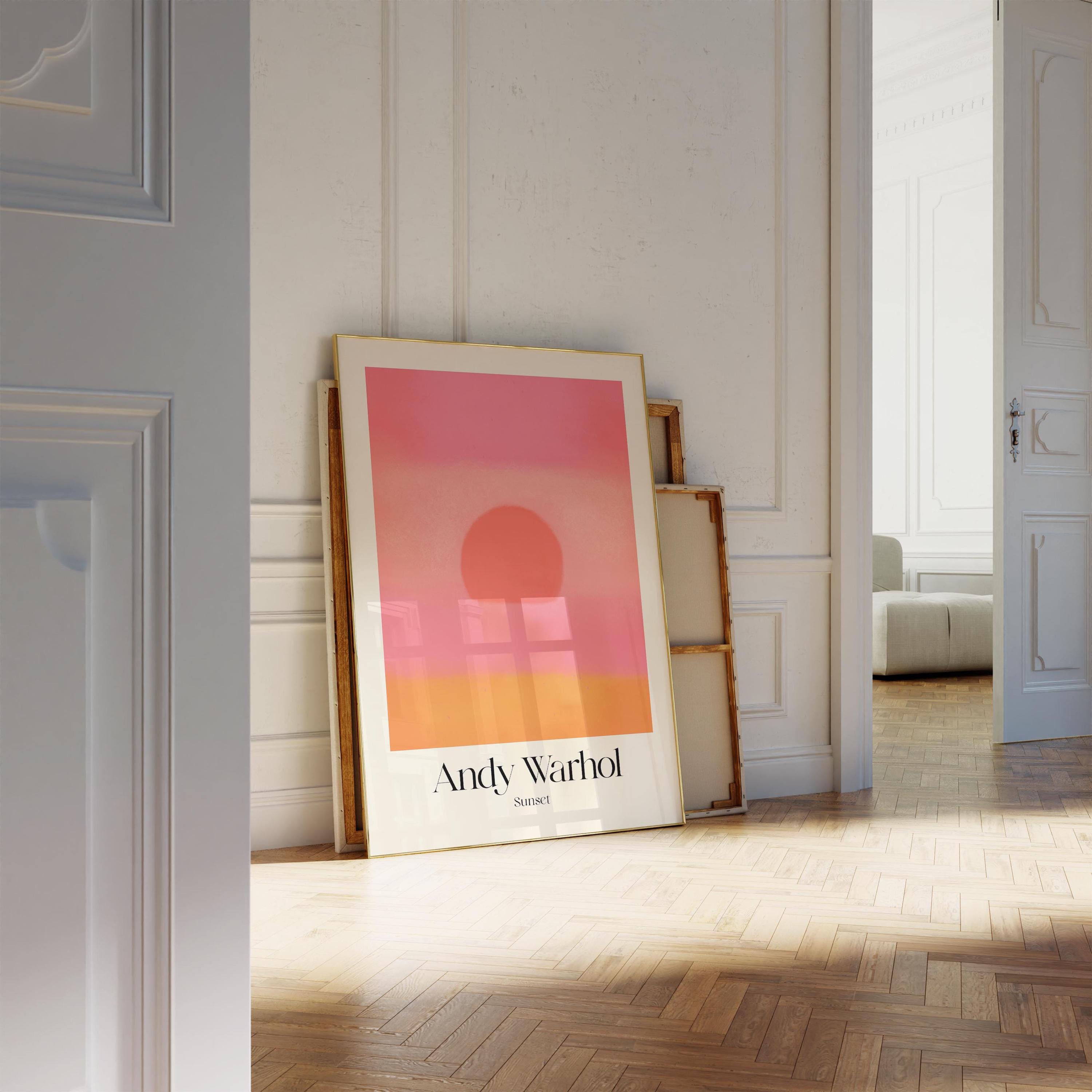 Stampa della serie Andy Warhol Sunset / Bagliore ambientale rosa / Minimalismo pop art / Stampa di poster con cielo luminoso / Idee per l'arte della parete della camera da letto.