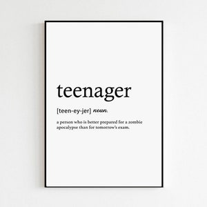 Teenager Definition Teenage Print Only Gift Funny Teen Gift Teenager Bedroom Gift Funny Phrases Teen Wall Art Teenage Room Decor Art