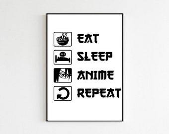 Teenager Anime Gift Print Only | Bedroom Present Eat Sleep Anime Repeat Anime Print | Anime Poster Prints | Teen Wall Art Room Decor Art