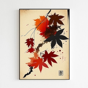 Japanische minimalistische Herbst Ahornblätter Geschenk Print Only | Japan Designs Poster | Wandkunst Zimmer Dekor |