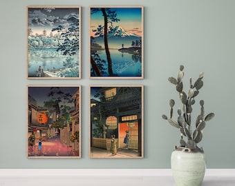 Japanese Vintage Style Art Set Of 4 Poster Prints Koitsu Tsuchiya Collection Unframed Prints Only | Wall Art Room Decor