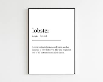 Lobster Definition Romantic Valentines Gift Print Only Bedroom Living Room | Cute Romantic Phrases | Wall Art Room Decor Art Poster Print