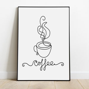 Coffee Minimalist Line Art | Coffee Poster Print | Coffee Wall Art | Kitchen Wall Art | Kitchen Poster | Cup of Coffee Line Art Drawing