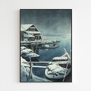 Japanese Vintage Style Art Snow in Mukojima Hasui Kawase Ukiyo-E Woodblock Unframed Print Japan Poster Print Wall Art Room Decor
