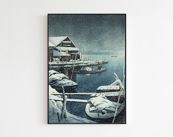 Japanese Vintage Style Art Snow in Mukojima Hasui Kawase Ukiyo-E Woodblock Unframed Print Japan Poster Print Wall Art Room Decor