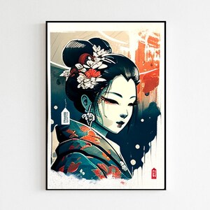 Japanese Woman Wall Art | Asian Traditional Statement Art | Minimalist Japanese Aesthetic Poster | High-Quality Art Print for Decoration
